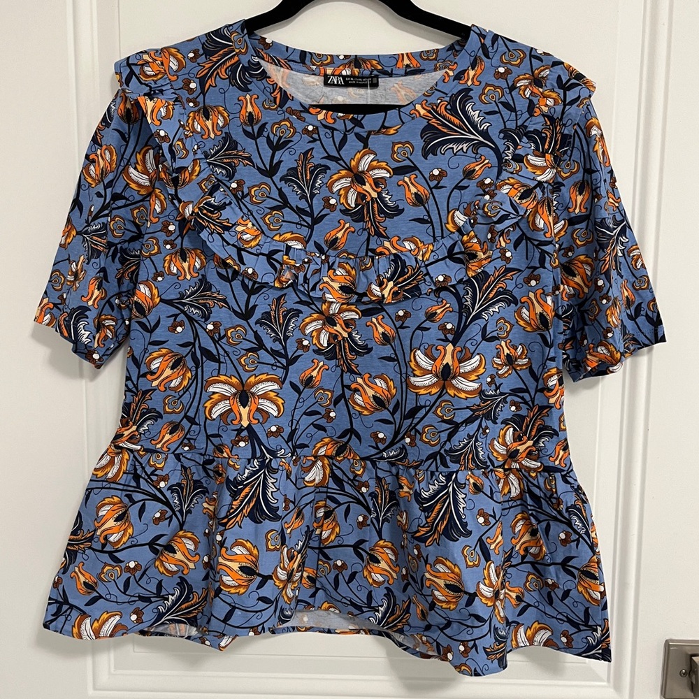 Zara Women’s Ruffle Floral Print Blouse - Size L, XL